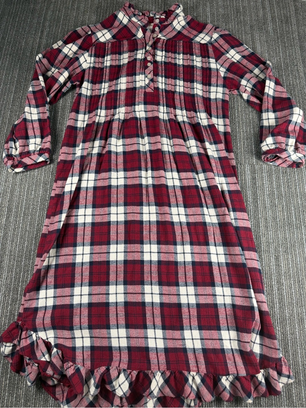 VTG Barbizon Red Plaid Long-Sleeve Ruffle Hem Nightgown - Cozy Sleepwear